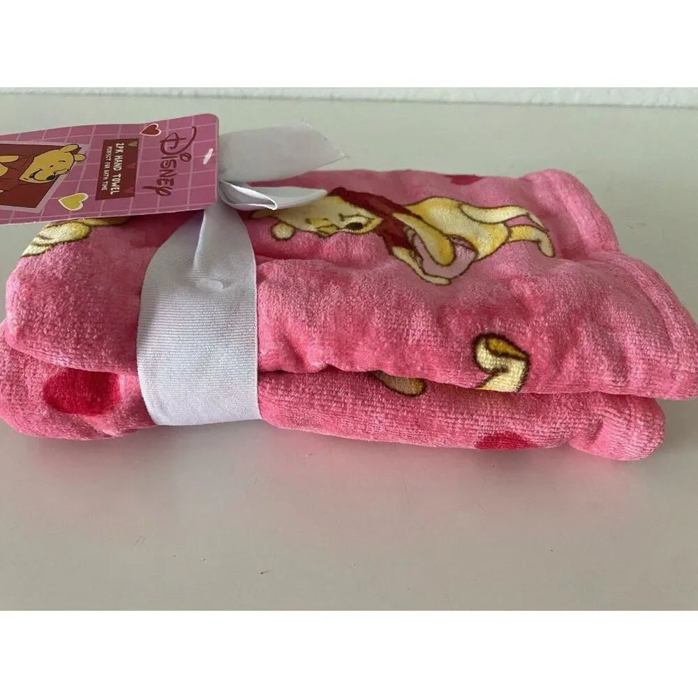 2 Pack Disney Winnie The Pooh Valentines Hugging Heart Bath Hand Towels 16 X 26”
